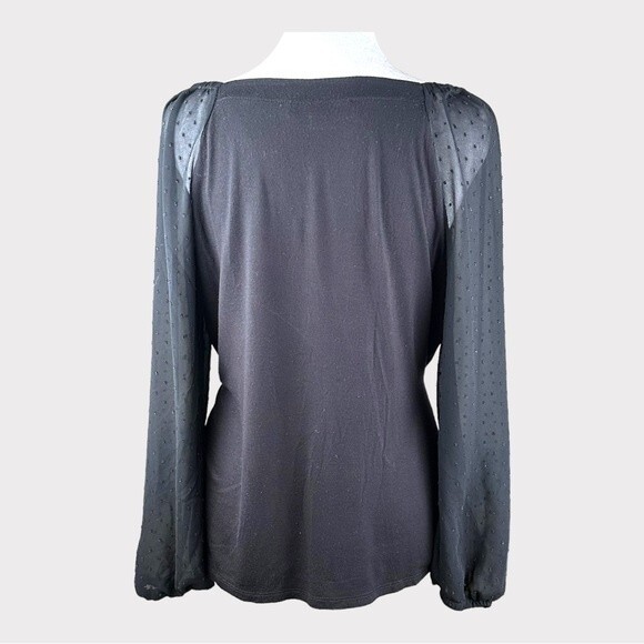 Loft Black Long Sleeve Blouse - Size MP - Sheer Swiss Dot Sleeves - Picture 4 of 8